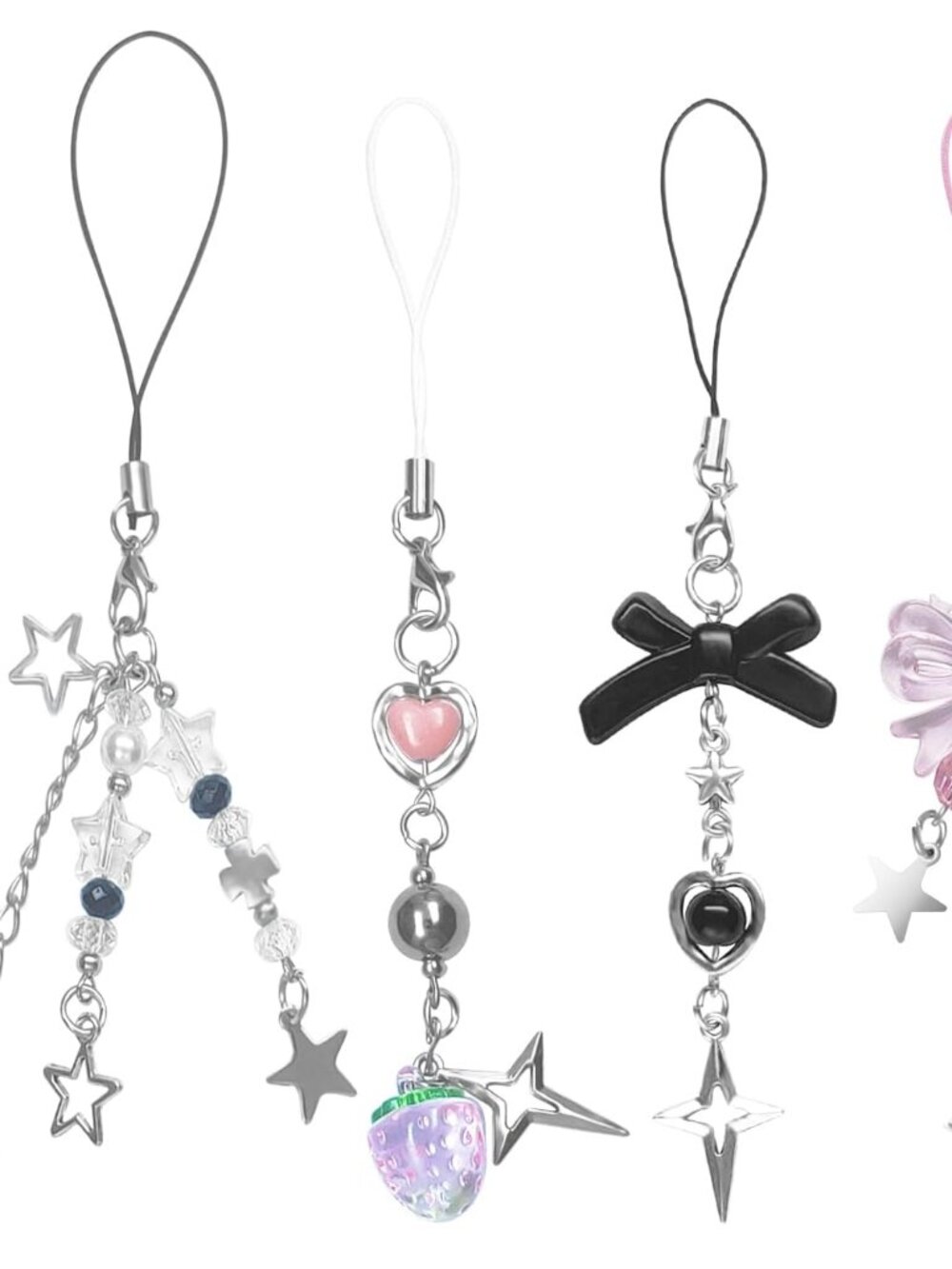 1-4PCS Cute Phone Charms Aesthetic Y2K Cell Phone Charms Strap Pink Strawberry B